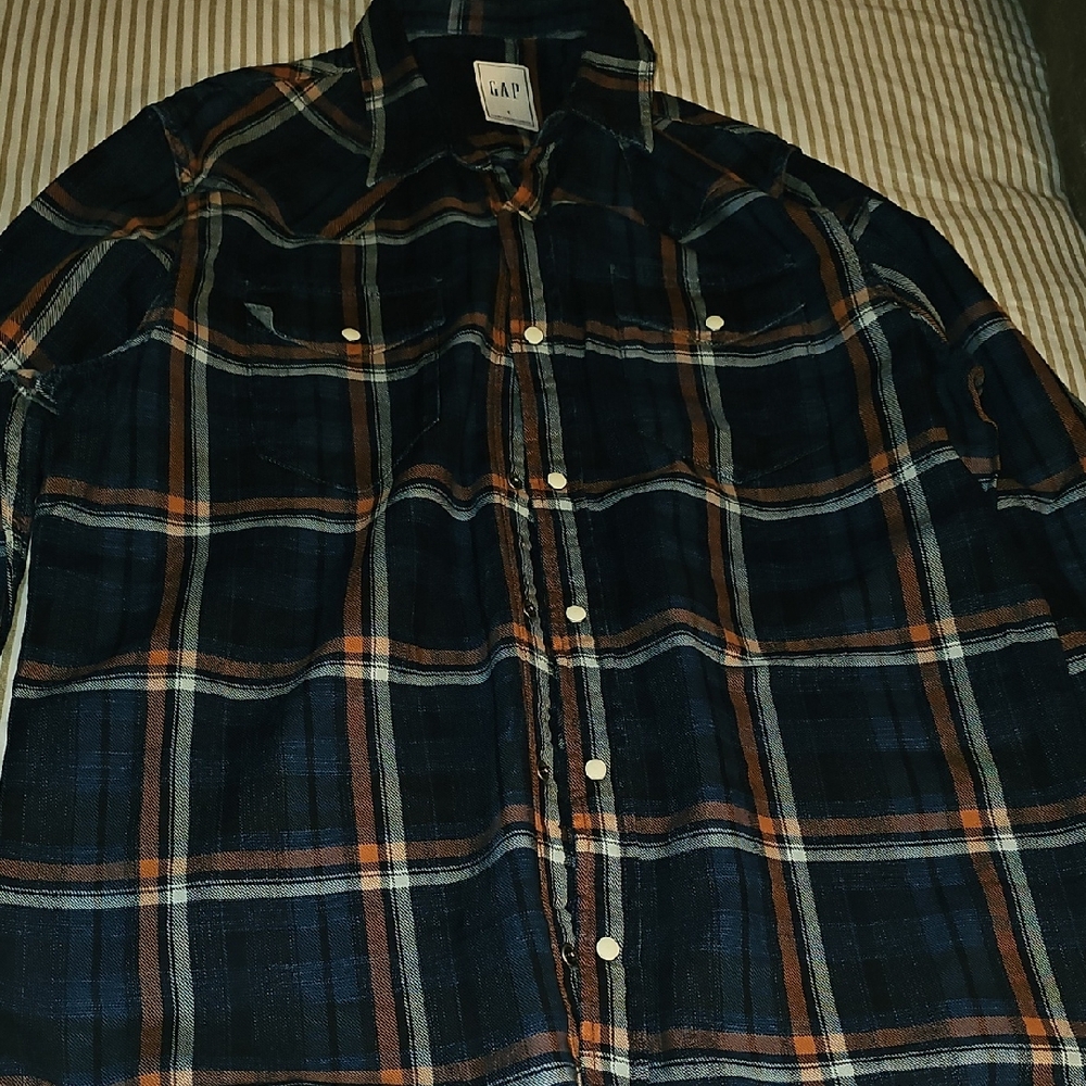 GAP Men's Casual Plaid Shirt - Navy and Rust